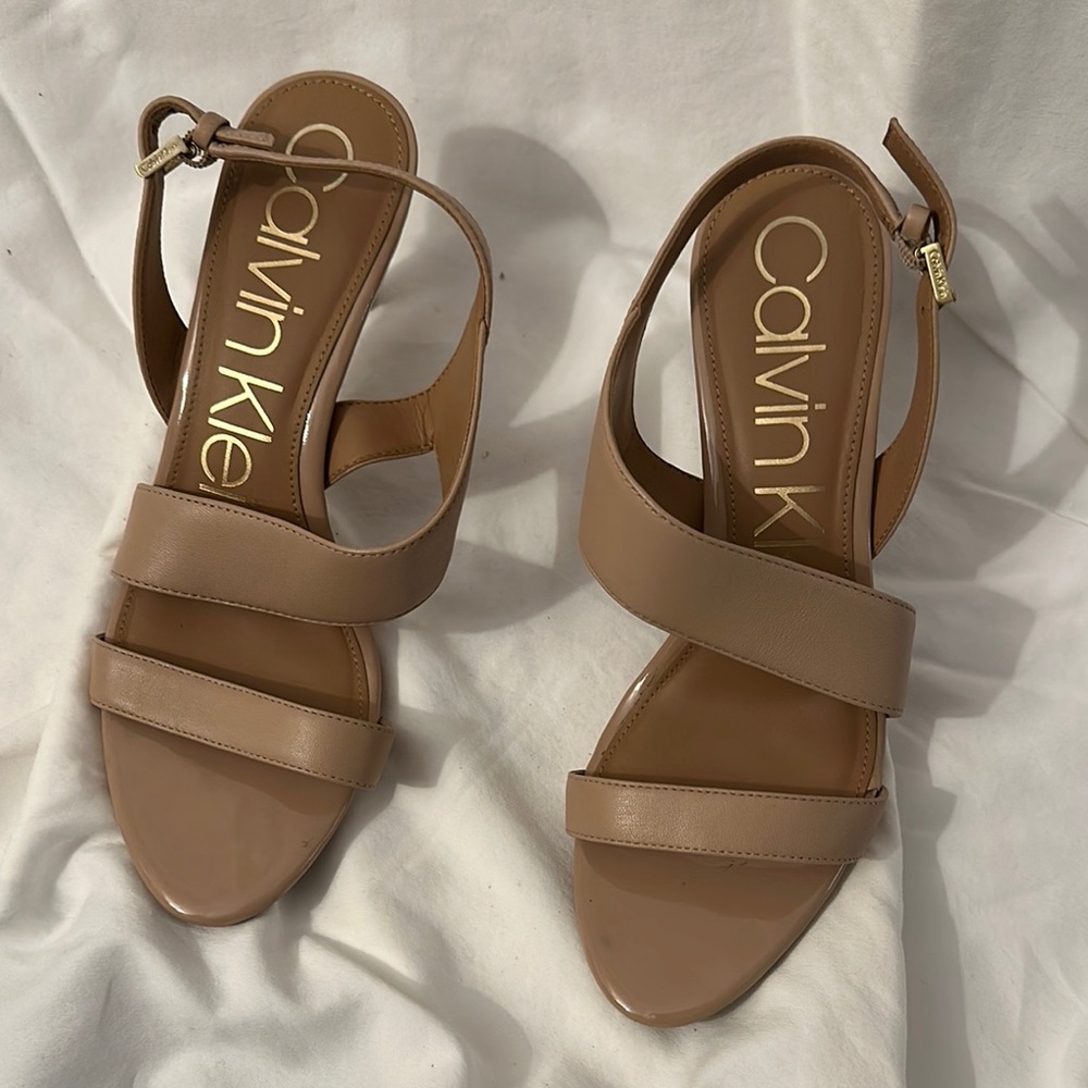 Calvin Klein Tan Slingback Sandals with Open Toe